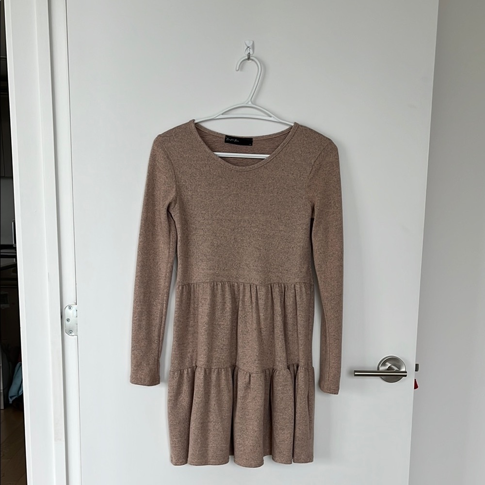 Brown Long Sleeve Tiered Dress